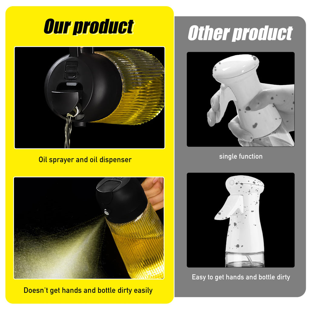 16oz Glass Oil Dispenser Bottle 2-in-1 Spray & Pour – Ribbed Olive Oil Sprayer for Kitchen Cooking, Refillable Glass Oil Spritzer with Leak-Proof Pourer, 1pc or 2pcs
