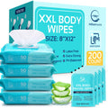Extra Large No-Rinse Body Wipes for Adults 8x12 Inch 200 Count Disposable Washcloths Aloe Vera Vitamin E for Seniors Caregiving Travel Gym Camping Hypoallergenic