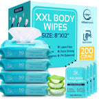 Extra Large No-Rinse Body Wipes for Adults 8x12 Inch 200 Count Disposable Washcloths Aloe Vera Vitamin E for Seniors Caregiving Travel Gym Camping Hypoallergenic