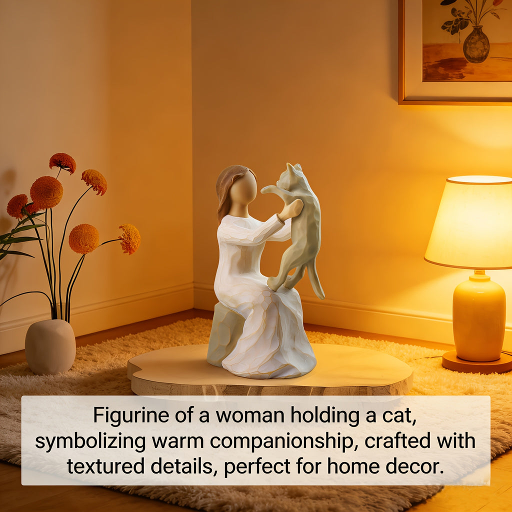 Hand-Painted Girl & Cat Resin Statue – Collectible Kitten Companion Figurine | Thoughtful Memorial Gift for Cat Lovers, Mom & Cat Ladies | Decorative Sculpture for Home, Shelf & Desktop