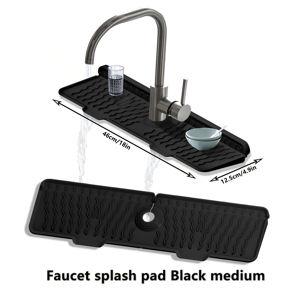 Silicone Sink Drying Mat & Faucet Splash Pad with Sponge Holder – Wave Pattern, 5° Drainage Slope, Heat-Resistant, 3 Sizes & 3 Colors for Kitchen & Bathroom Counter