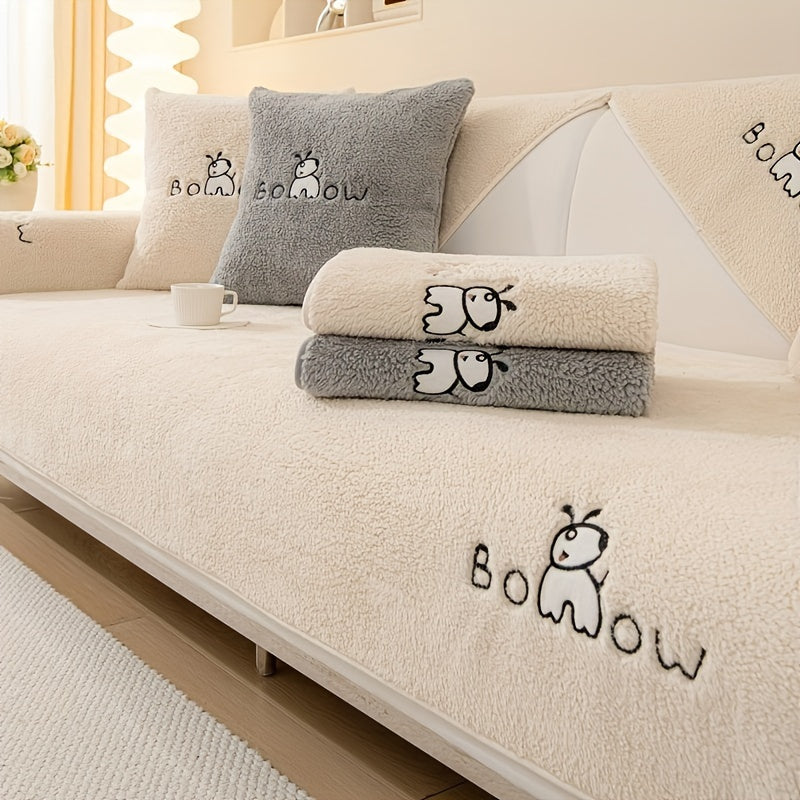 Cream Plush Sofa Slipcover Non-Slip – Thick Pet-Friendly Couch Protector Cover for 2 or 4 Seater Sofa, Living Room, Bedroom & Office Furniture