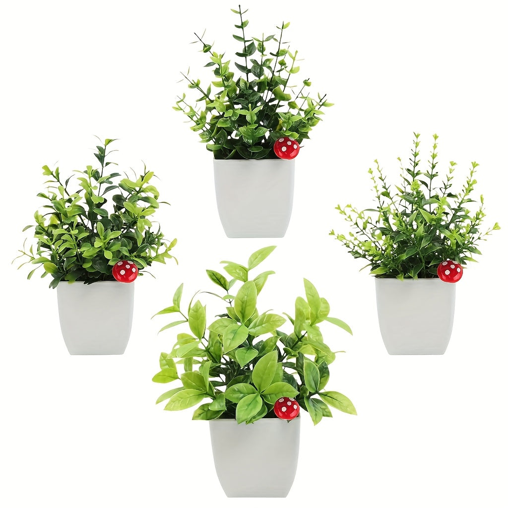 Mini Artificial Eucalyptus Potted Plant Set of 4 – Faux Simulation Desk Plants for Home, Office, Bathroom, Room Decor, Thanksgiving, Christmas & New Year Decoration