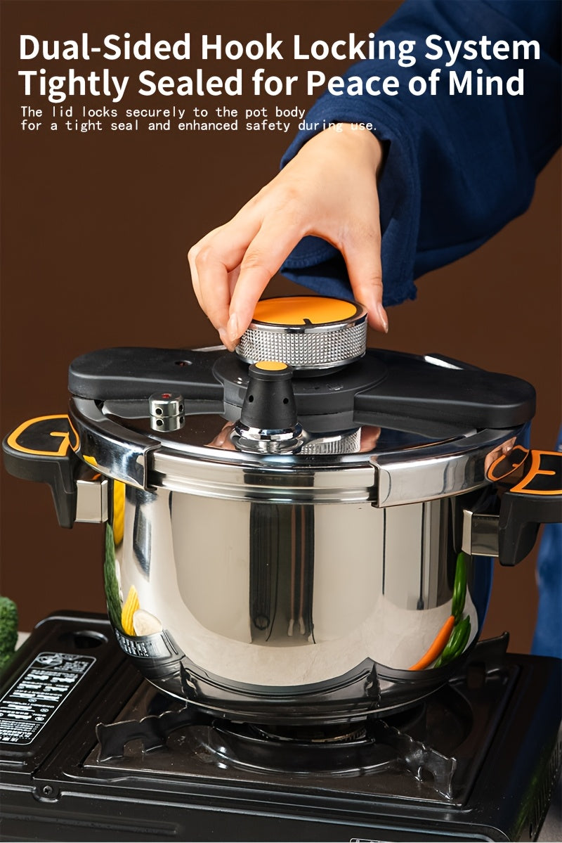 Stainless Steel Pressure Cooker & Stew Pot with One-Twist Lock Lid – 1.32, 1.59 & 2.11 Gal Sizes, Induction & Gas Compatible, Dishwasher Safe for Family Meals