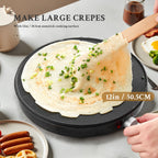 Electric Crepe Maker 12 Inch Nonstick Pancake Griddle 1000W with Precise Temperature Control - Includes Batter Spreader & Spatula for Crepes, Eggs, Omelets, Quesadillas, Hash Browns - Home Kitchen