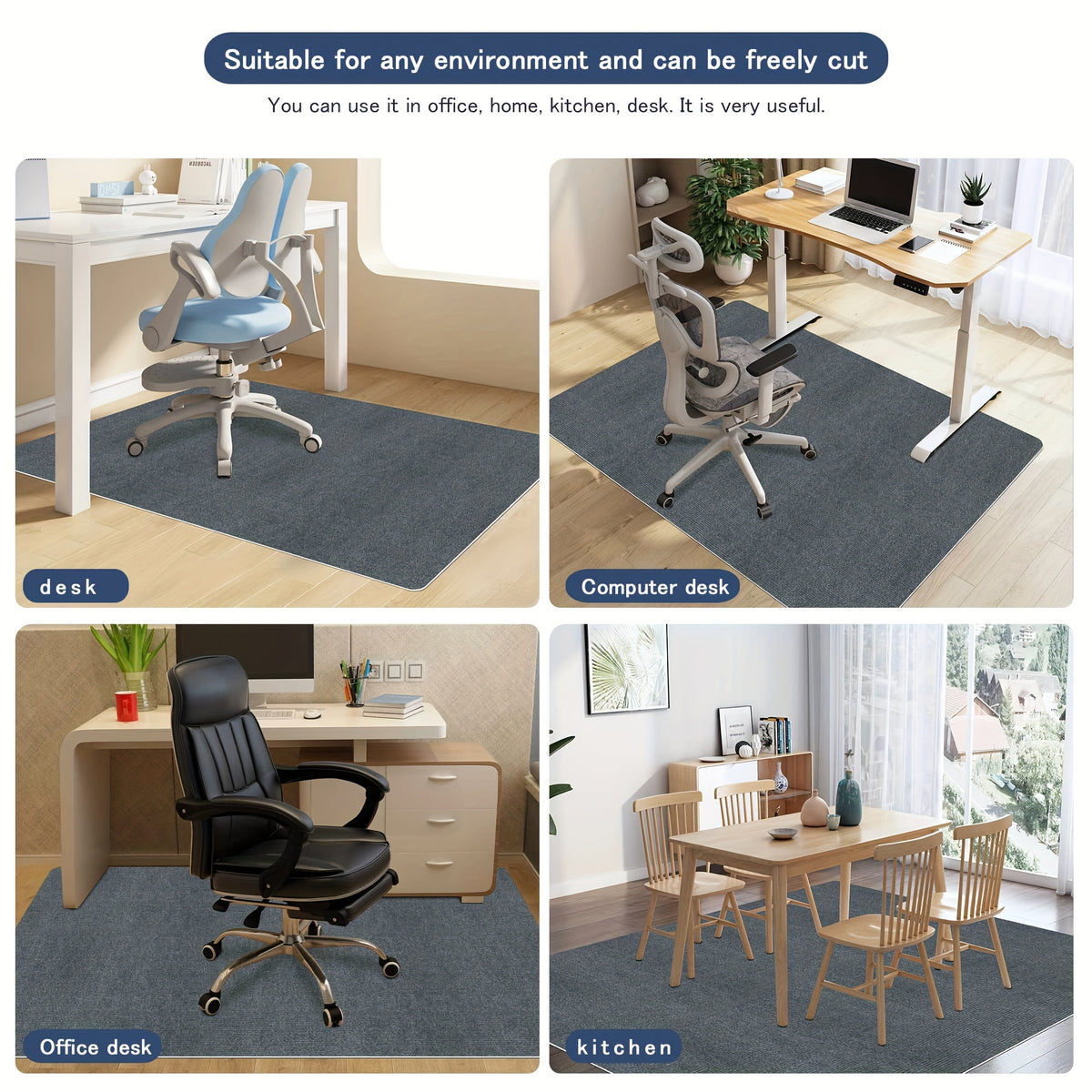 Office Chair Mat Floor Protector – Anti-Slip Desk Chair Rug Pad for Carpet & Hardwood Floors, 3 Sizes, Black, Brown & Dark Gray