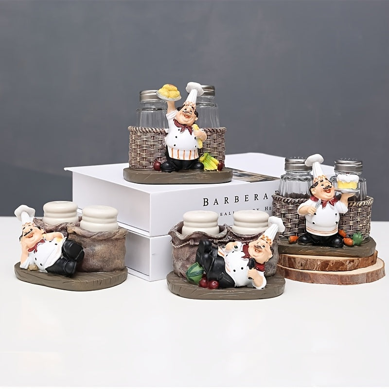 Chef Statue Salt and Pepper Shaker Set – Resin Decorative Chef Spice Jar Holder for Kitchen, Dining Room, Cafe & Coffee Shop Desktop – 4 Styles