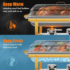 Golden Chafing Dish Buffet Set 9QT Stainless Steel Chafer with Full-Size Pans – Elegant Gold & Silver Finish Food Warmer for Weddings, Parties, Banquets & Catering Events (2 or 4 Pack)
