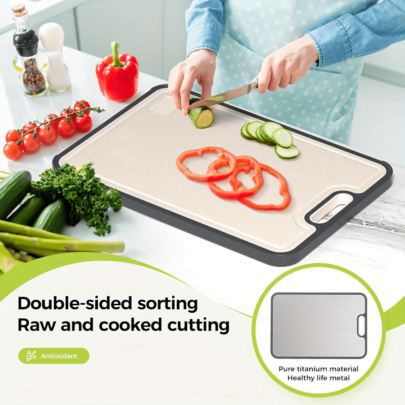 Titanium Cutting Board Double-Sided Food-Grade 17x11.5 Inch - Pure Titanium & Wheat Straw PP Large Kitchen Chopping Board, Easy to Clean, Durable & Eco-Friendly