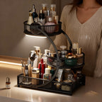 Lacquered Metal Cosmetic Storage Organizer, 1, 2 & 3-Tier Rust-Proof Welded Basket, Space-Saving Vanity Organizer for Lipstick, Perfume & Skincare — Black & White, Ideal Beauty Gift