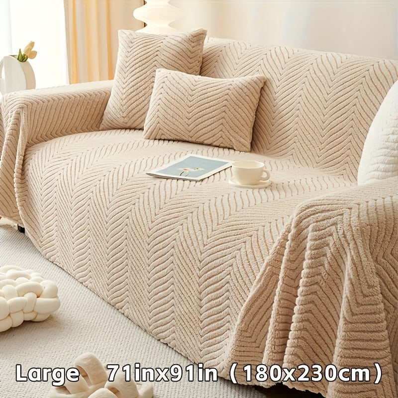 Plush Thickened Non-Slip Sofa Cover & Throw Blanket, Pet-Friendly Sofa Cushion Protector for Living Room, Bedroom & Office, 4 Sizes from 71x71 to 71x134 Inch, White Khaki Grey