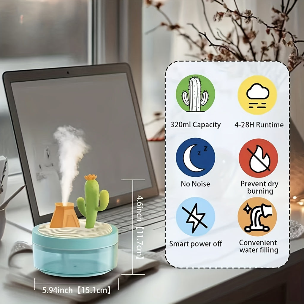 Mini Humidifier Cute Cactus & Coconut Tree Desktop Design - Small Cool Mist Humidifier for Bedroom Nightstand Office Desk, Silent USB Humidifier, Air Humidifier Home Decor Gift