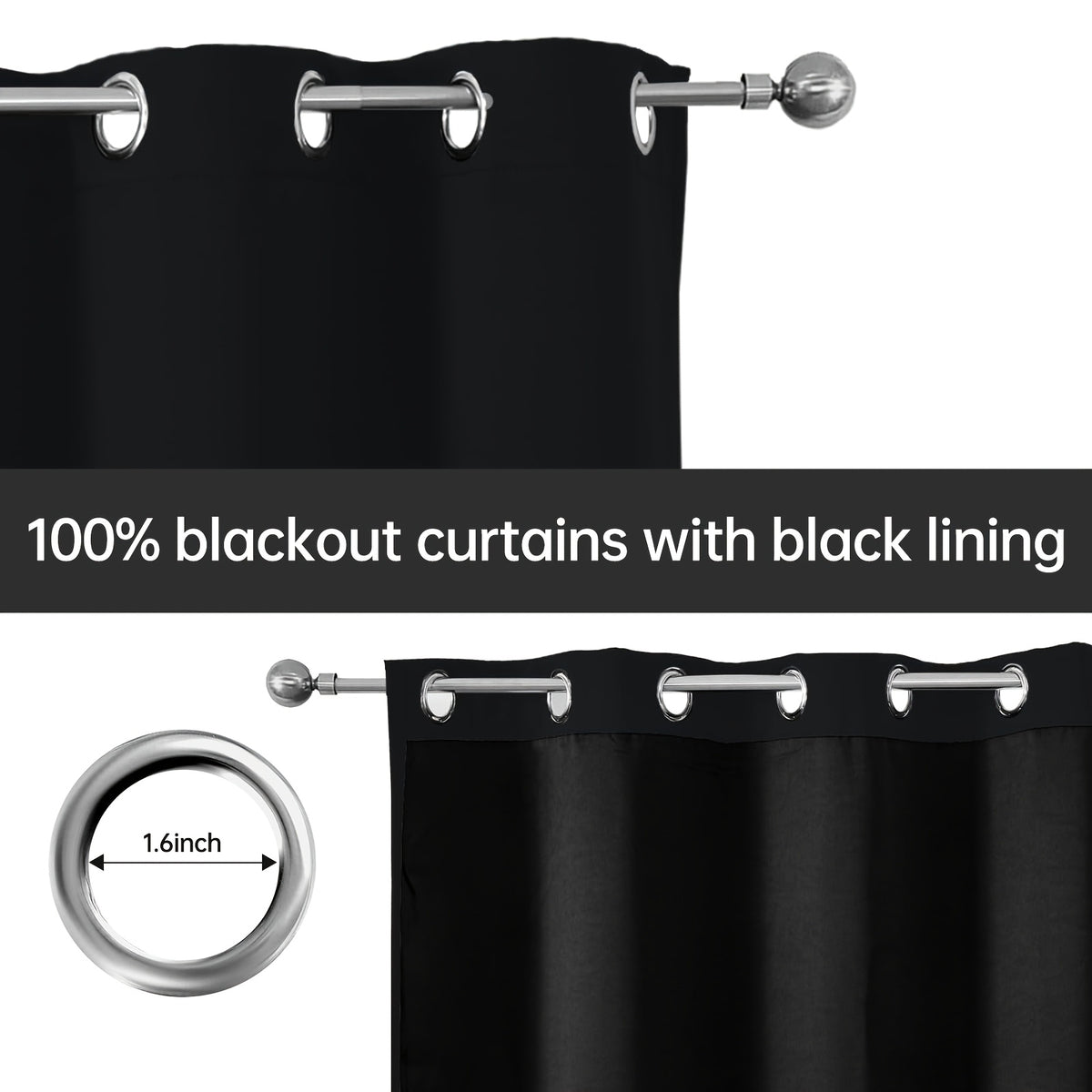 Rod Pocket Blackout Curtains 4 Panels Heavy Duty Coated Lining for Bedroom, Living Room & Office – Modern Room Darkening Thermal Drapes, 2 Sizes