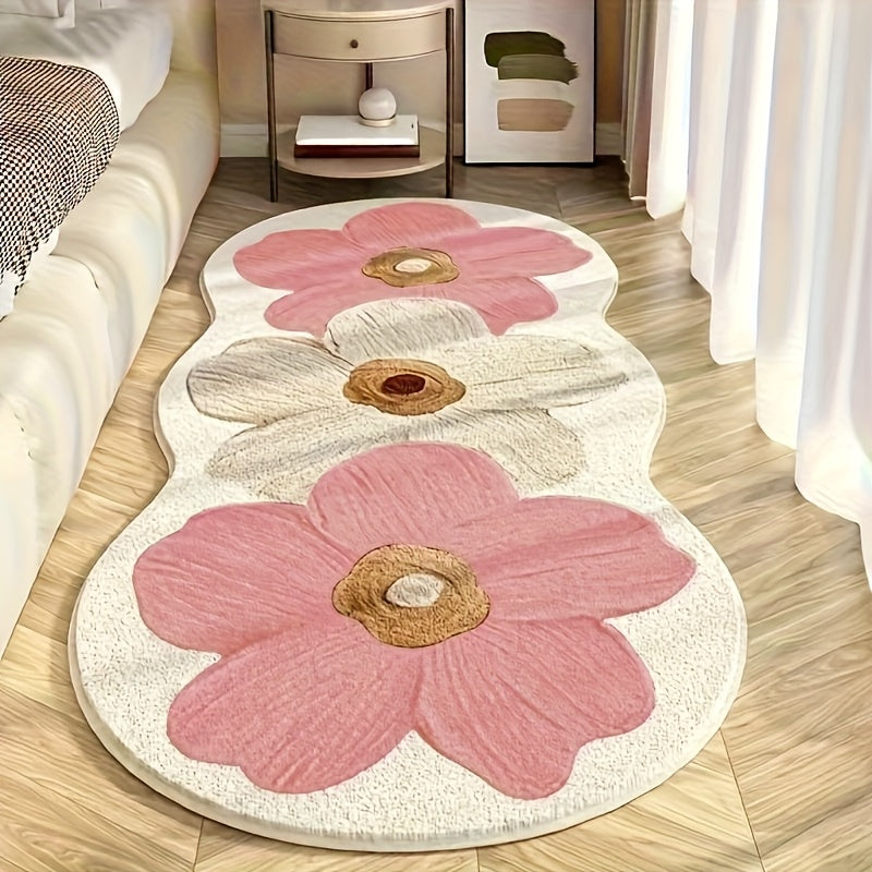 Luxury Soft Plush Floral Mat – 10mm Thick Non-Slip Machine Washable Decorative Rug for Bedside, Living Room, Corridor, Study & Cloakroom, Navy Blue & Brown, 4 Styles