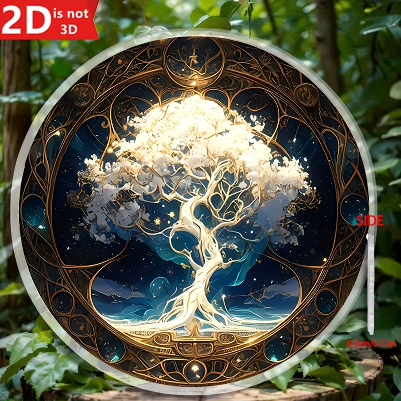 Tree of Life Mandala Round Wall Decor – Art Deco 2D Flat Medallion for Front Door Porch Living Room Bedroom