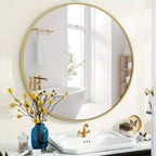Round Metal Wall Mirror Matte Black & Gold Frame Modern Decorative Circle Mirror for Entryway Bathroom Living Room Bedroom Vanity Wall Decor Multiple Sizes
