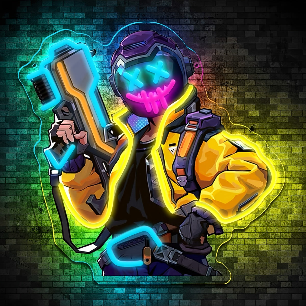 Neon Marksman LED Wall Art Sign UV Printed USB Powered – Glowing Gun Wall Decor for Game Room, Bar, Man Cave & Bedroom – Colorful or Yellow