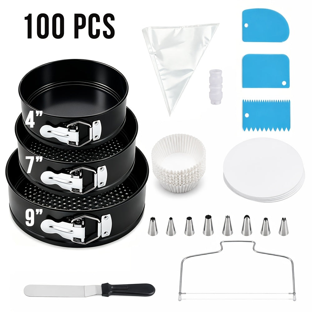 100 Piece Cake Decorating Kit Baking Set with Baking Pans Piping Tips & Decorating Tools - Complete Baking Supplies for Beginners & Cake Lovers