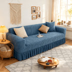 3D Jacquard Sofa Slipcover Full Cover with Elastic Skirt, Pet Proof Anti-Slip Couch Protector for 1 2 3 4 Seater Living Room Sofa, Machine Washable, Gray & Blue, 35 to 118 Inch
