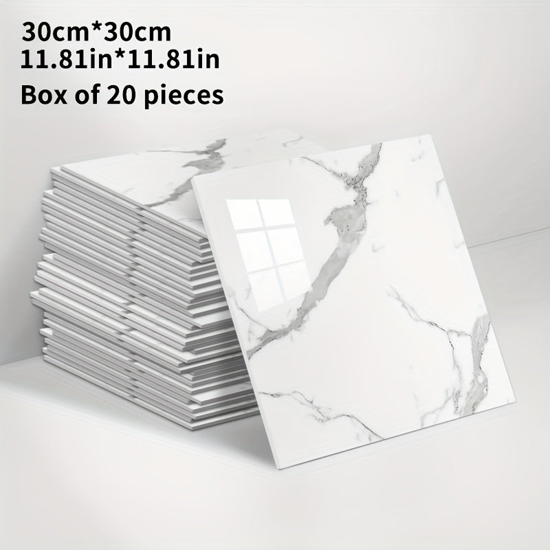 3D Marble Peel and Stick Wall Tiles 20/50pcs, Self-Adhesive Foam Wall Panels & Wall Stickers for Bathroom, Kitchen, Living Room & Bedroom Renovation, Easy to Cut & Clean, Grey Marble, Not Real Tile