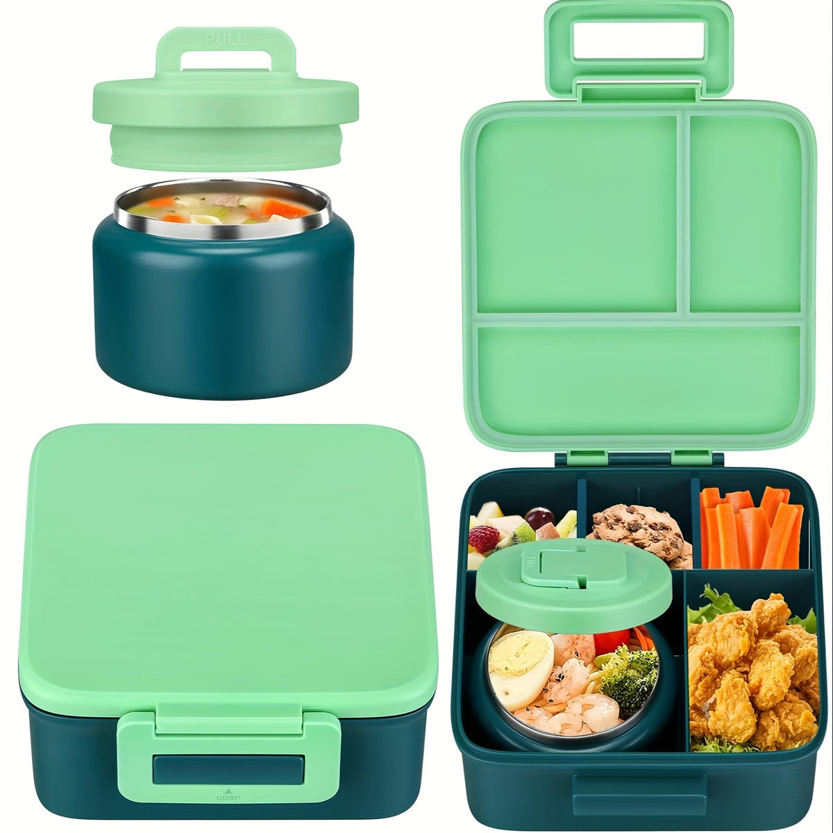 Stainless Steel Insulated Lunch Container Set 8oz Thermos Food Jar with Cooling Container for Kids School Work Meal Prep Purple Green