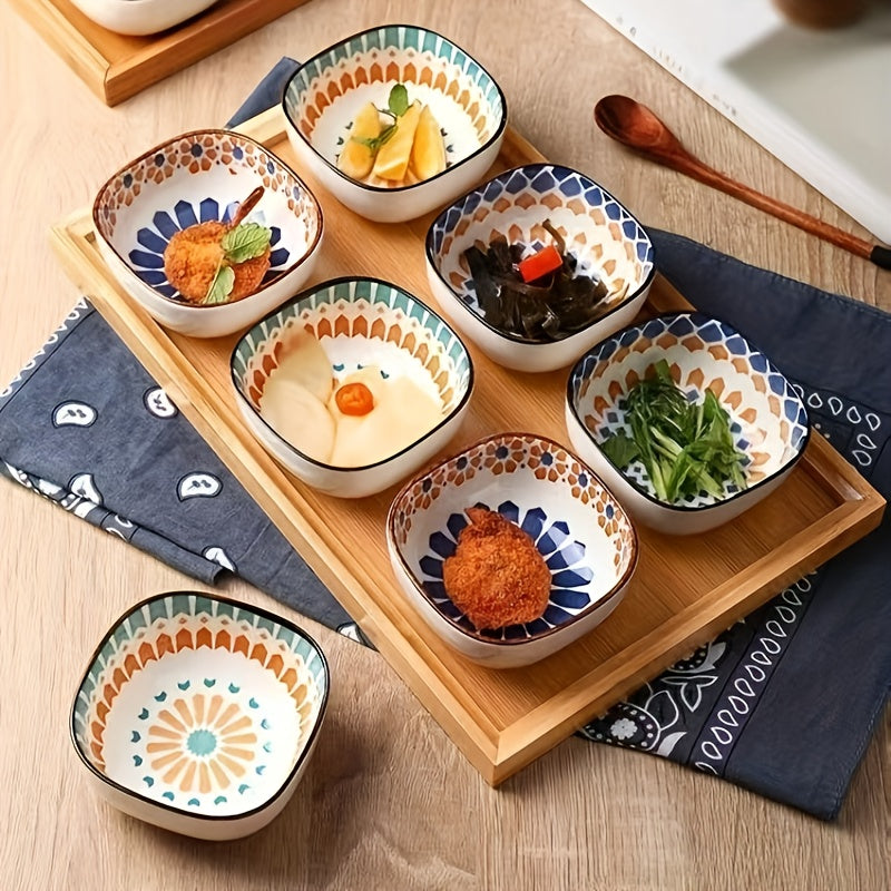 6-Piece Bohemian Ceramic Bowl Set – Hand-Painted Retro Underglaze, Dishwasher & Microwave Safe, for Home Kitchen, Restaurant & Holiday Use