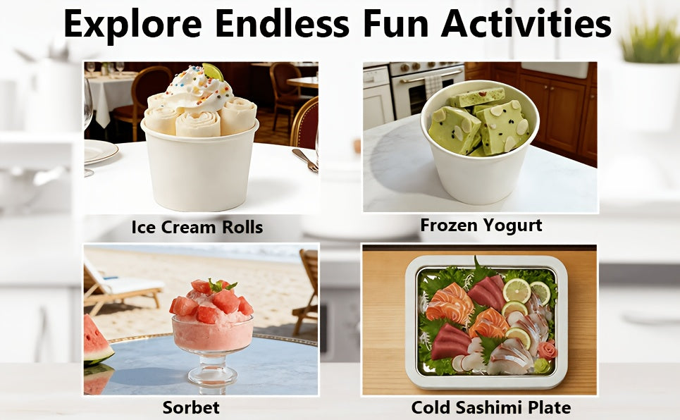 Portable Mini Ice Cream Roll Machine – Quick-Freeze Plate & Stainless Roll Maker for Homemade Frozen Yogurt & Ice Cream | Parties, Picnics & Home Use | Pink & White