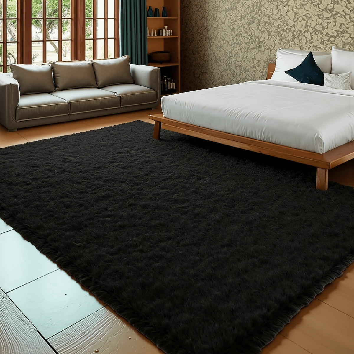 Fluffy Plush Area Rug 1.6 Inch Thick Non-Slip Machine Washable Polyester Tie Dye Rectangle Carpet for Living Room Bedroom Multiple Sizes and Colors