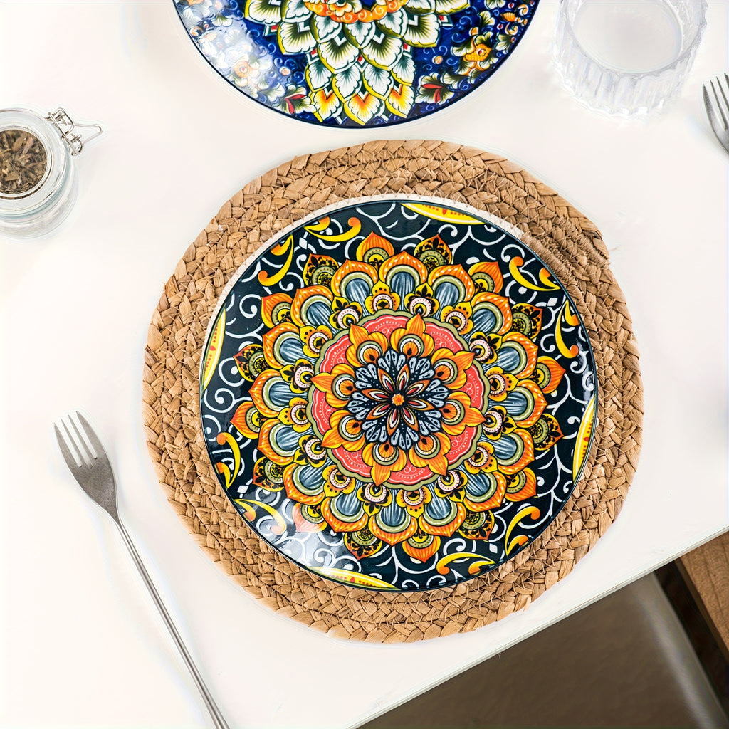 Bohemian Ceramic Salad Plates Set of 6 – 8.5 Inch Colorful Dessert Plate Set, Microwave Oven & Dishwasher Safe, Boho Style Kitchen Dishes