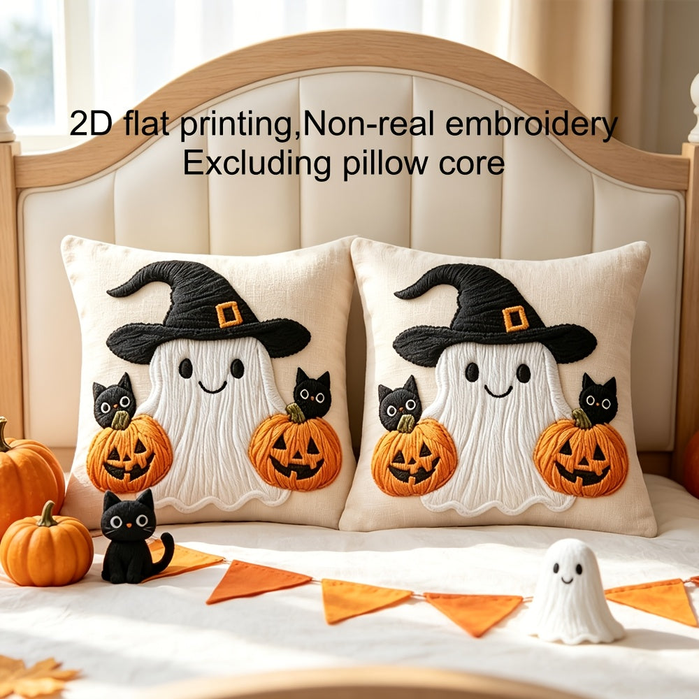 Halloween Magic Hat Pumpkin Print Pillow Covers Set of 2, 18x18 Inch Soft Decorative Cushion Covers for Halloween Holiday Party Bedroom Living Room Sofa Decor
