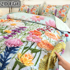 Floral Quilt Set 2 or 3 Piece – Colorful Flowers & Plants Quilted Bedspread with Pillowcases, Soft Breathable Hypoallergenic Machine Washable Bed Cover Twin Queen King