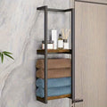 Double Layer Wall Mounted Towel Rack – French Countryside Style Iron Bathroom Storage Rack for Towels & Toiletries, Sturdy Walnut Black Metal Organizer, 1 or 2 Piece Set
