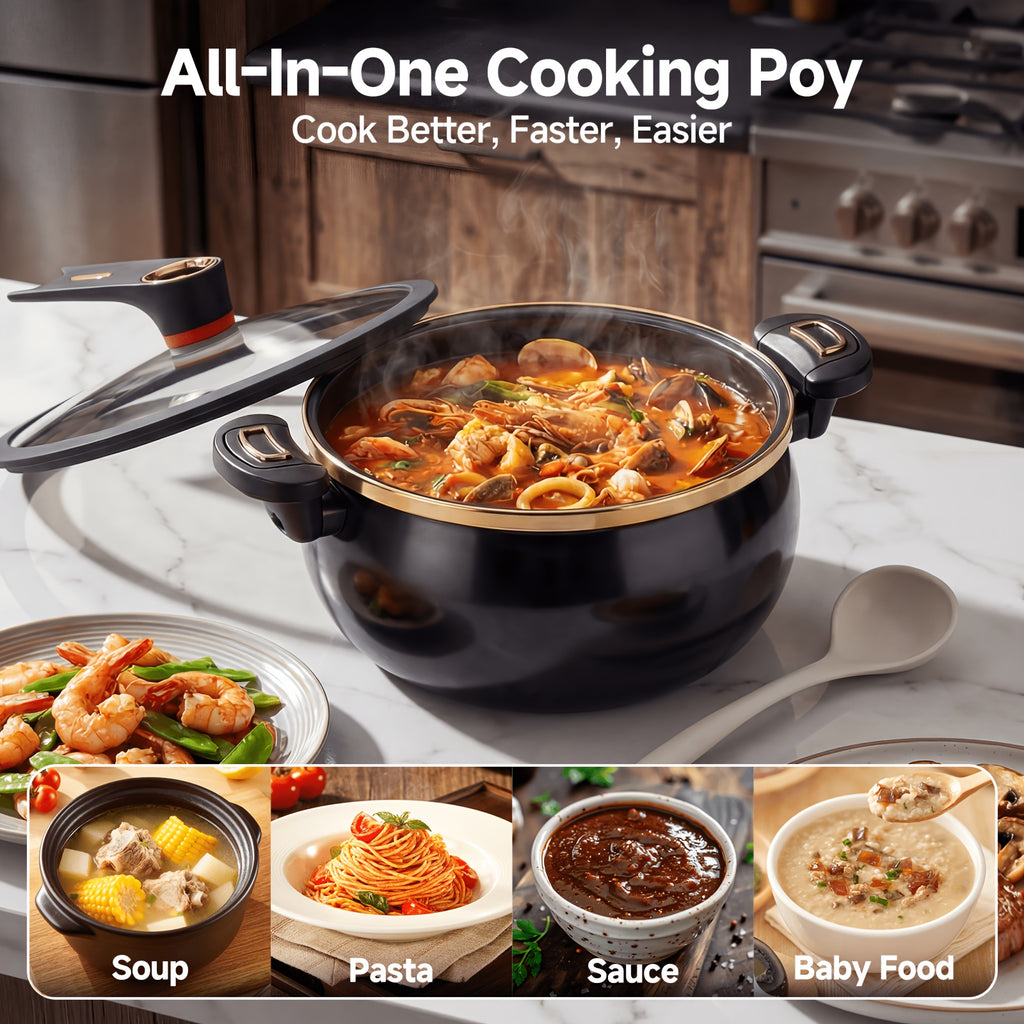 Non-Stick Soup Pot 8.45QT Large Capacity with Twist-Lock Handle Induction Gas Open Fire Universal Stew Pot for Home Restaurant Hotel Black