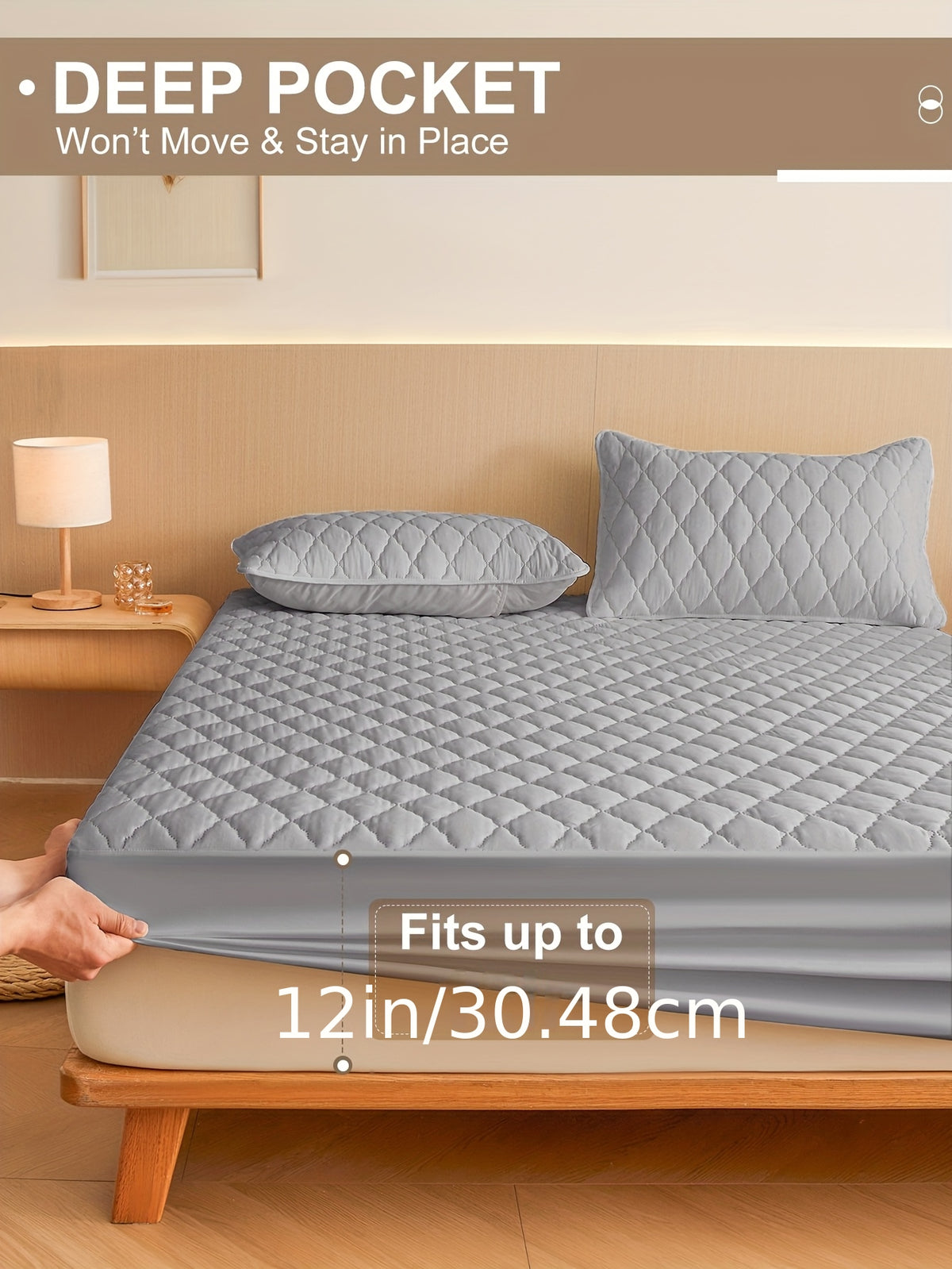Mattress Protector Deep Pocket 11.8-Inch Thickened Fitted Cover with Embossed Design – Solid Color Bedding Essential for Twin Full Queen King, 7 Colors