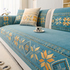 Chenille Sofa Slipcover Non-Slip Removable Couch Cover, 100% Polyester Boho Vintage Style Sofa Towel for 1 to 4-Seater Sofas & Armrests, Four Seasons Universal Home Decor in Dark Gray, Light Gray & Blue