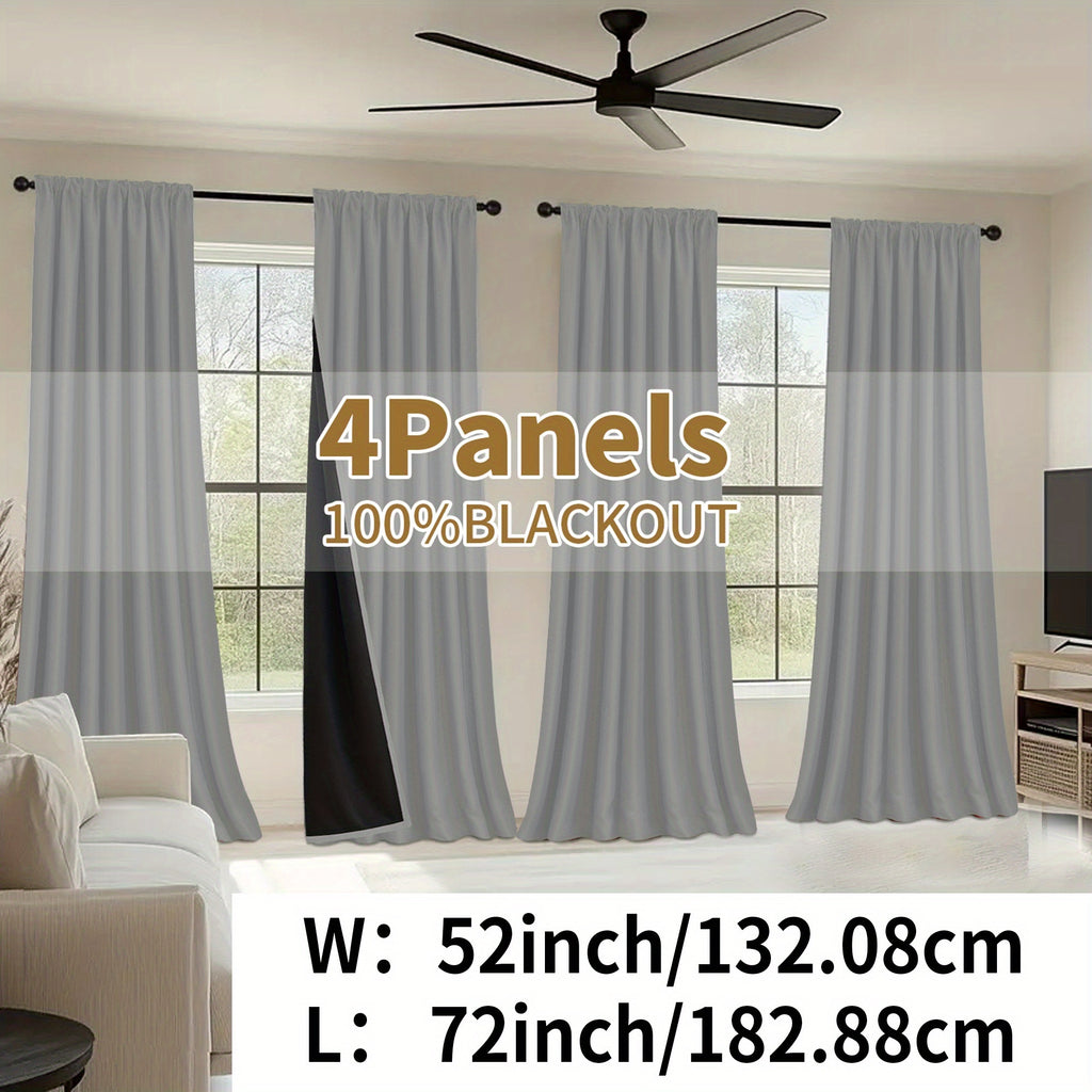 Blackout Curtains Rod Pocket 4 Panels - Thermal Insulated Room Darkening Noise Reducing Matte Drapes for Bedroom Living Room Office, 9 Colors 11 Sizes