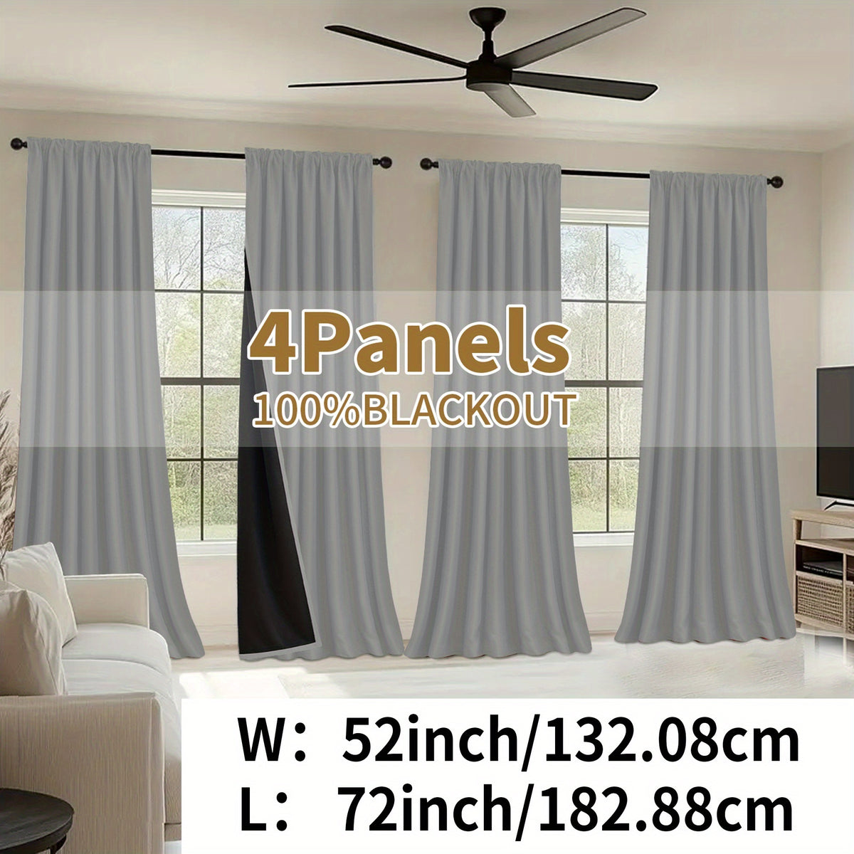 Blackout Curtains Rod Pocket 4 Panels - Thermal Insulated Room Darkening Noise Reducing Matte Drapes for Bedroom Living Room Office, 9 Colors 11 Sizes