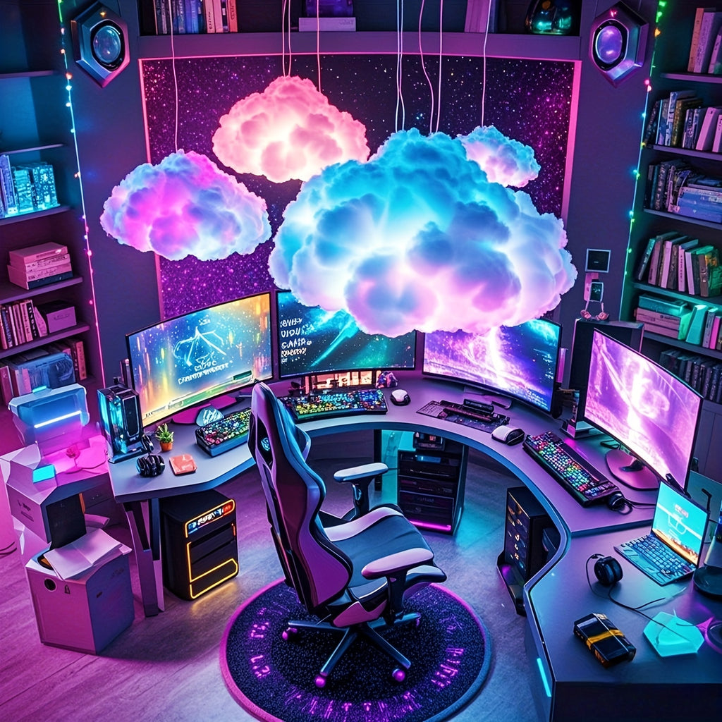 3D Thundercloud LED Atmosphere Light – Color-Changing USB Cloud Night Light for Gaming Room, Party, Garage & Club Decoration with Wall Mount & Freestanding Options