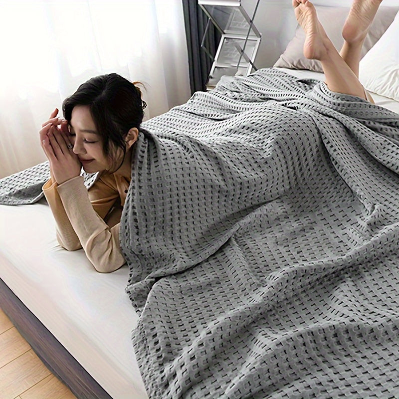 Waffle Cotton Blanket Pure Cotton Multi-Layer Machine Washable Lightweight Throw for Bed Sofa Air Conditioning Summer Cooling Lunch Break Car Use Multiple Sizes and Colors