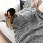 Waffle Cotton Blanket Pure Cotton Multi-Layer Machine Washable Lightweight Throw for Bed Sofa Air Conditioning Summer Cooling Lunch Break Car Use Multiple Sizes and Colors