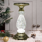 LED Swirling Candle Holder with On/Off Switch – Polished Acrylic Pedestal Base for 3-Wick Candles, Elegant Home Décor & Holiday Gift, Silver & Gold