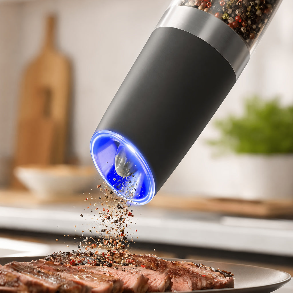 Electric Salt and Pepper Grinder Set 2-Pack - Automatic Battery-Powered Mill with LED Light, Adjustable Coarseness, Large Capacity for Home Kitchen & BBQ - Great Father's Day & Birthday Gift