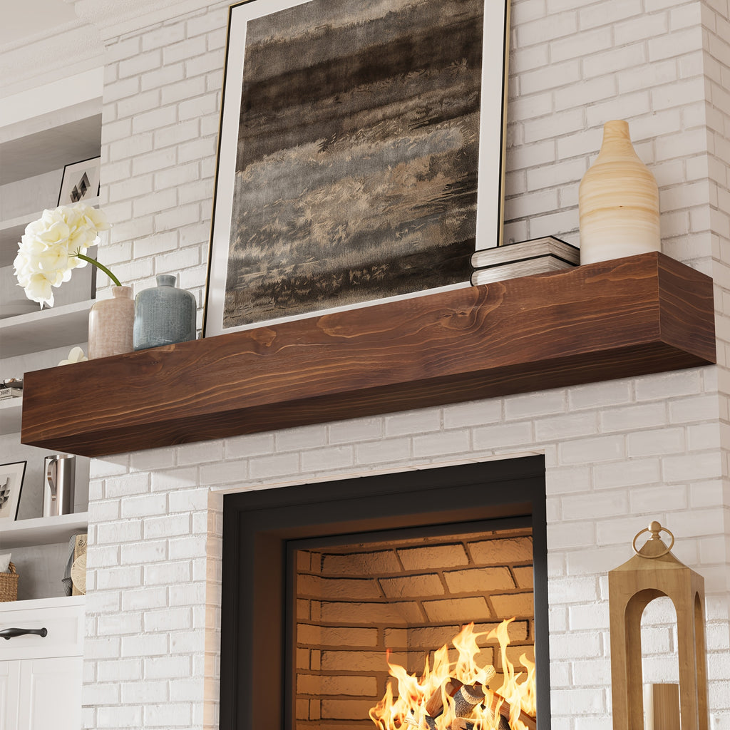 Wood Fireplace Mantel Floating Shelf – Heavy Duty Invisible Bracket | Wall Mounted Mantel for Over Fireplace | 5 Colors, 2 Lengths