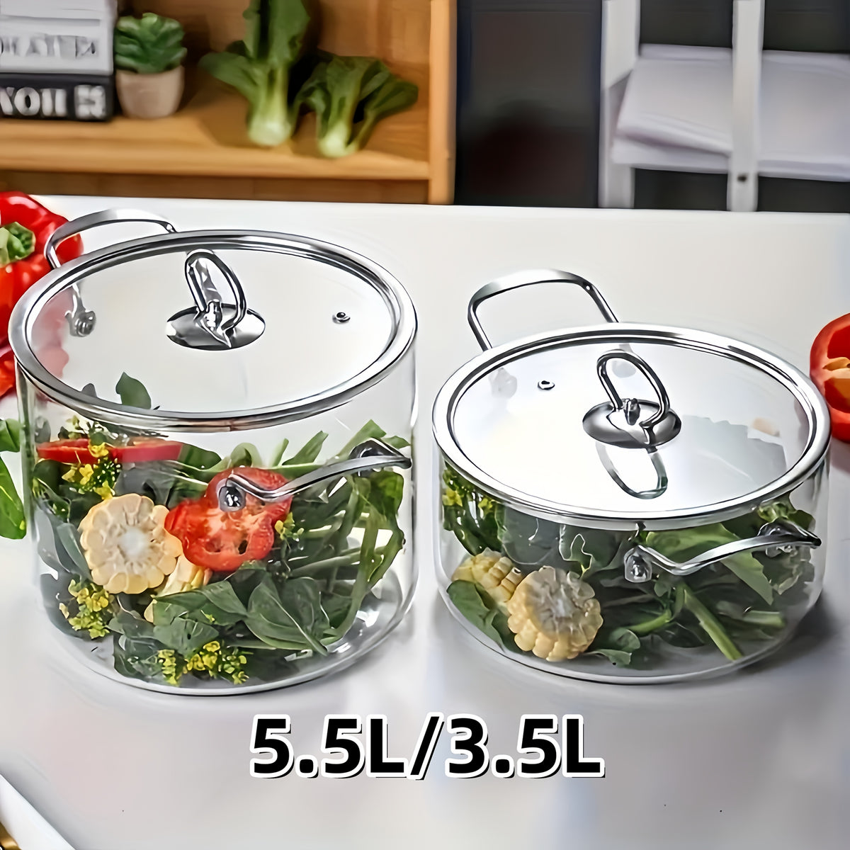 Stainless Steel Handle Glass Pot with Lid – Non-Stick Heat-Resistant Soup Stew Pot, Induction & Electric Ceramic Stove Compatible, 3.5L or 5.5L, Includes Insulation Pad & Scouring Pad