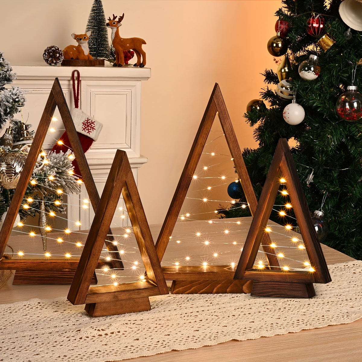Wooden Desktop Mini Light Tree Set – Decorative LED Holiday Trees for Home, Office & Shelf Displays, Reusable, 2 to 6-Piece Sets