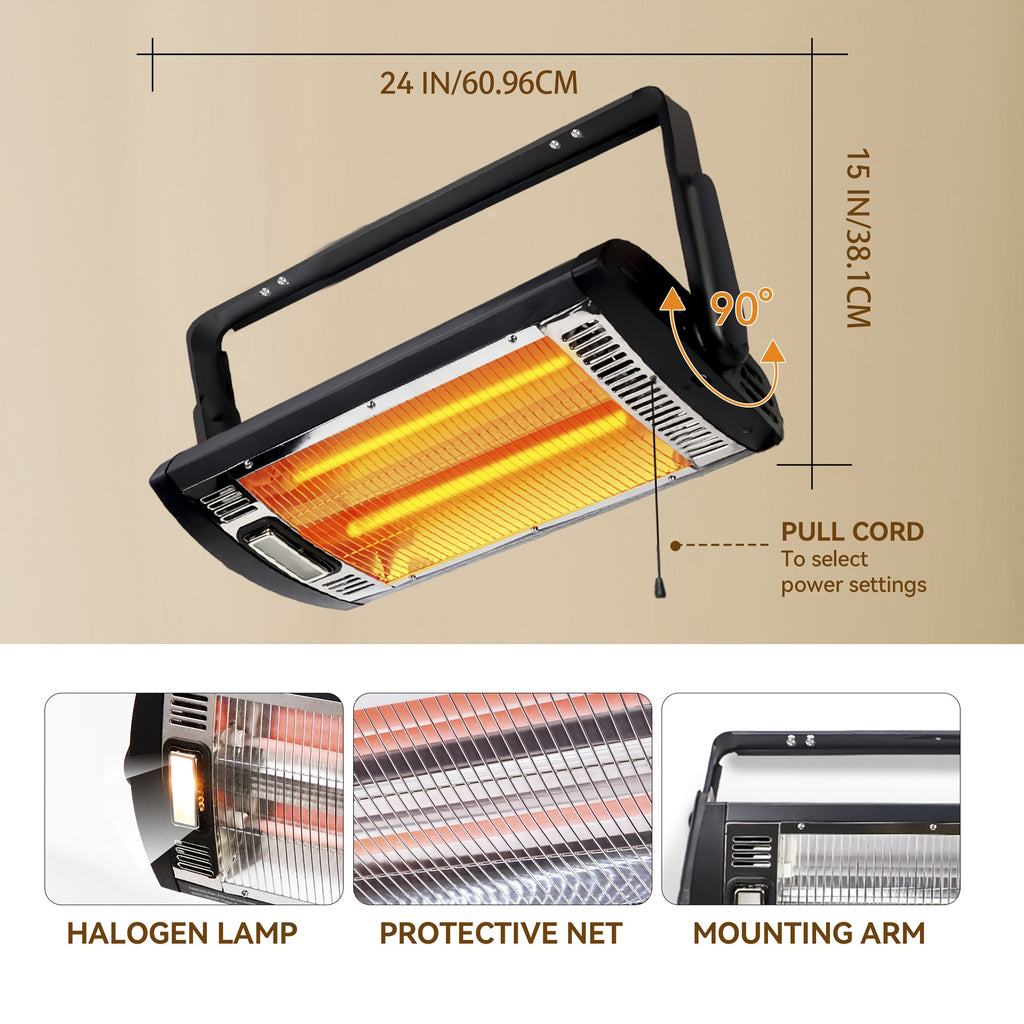 Ceiling Mounted Garage Heater 1500W Electric Radiant Space Heater with 90° Rotation for Garage Shop Large Room and Patio