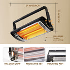 Ceiling Mounted Garage Heater 1500W Electric Radiant Space Heater with 90° Rotation for Garage Shop Large Room and Patio