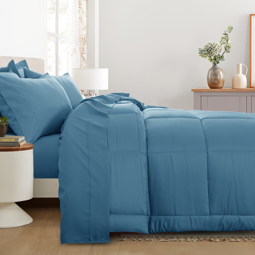 Bed in a Bag Queen 7 Piece Fluffy Comforter Set – Ultra-Soft Microfiber Bedding with Comforter, Fitted Sheet, Flat Sheet & 4 Pillowcases, Hypoallergenic Breathable All Season Bedding Gift for Her