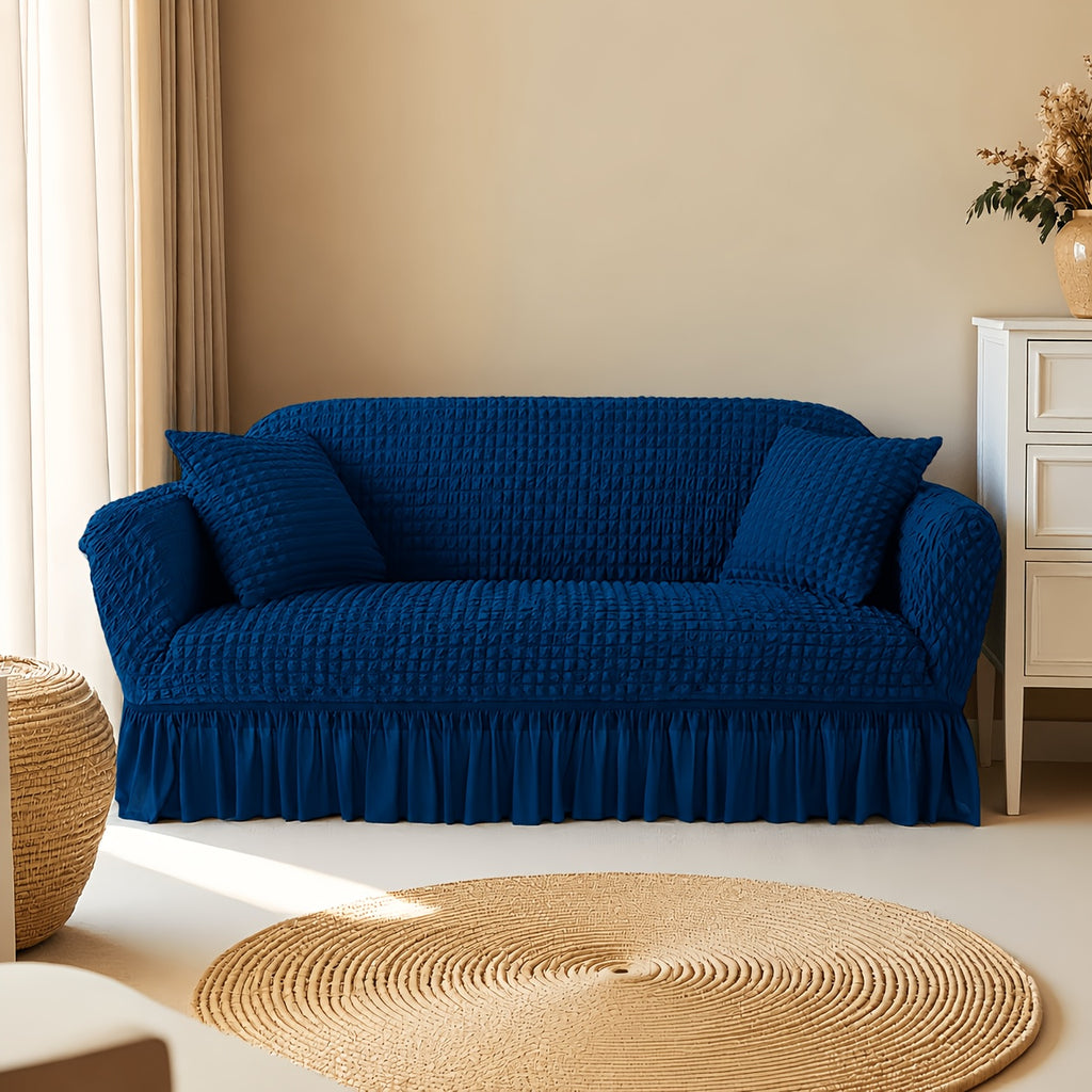 3D Bubble Texture Seersucker Sofa Cover One-Piece Elastic Band Closure Machine Washable – Solid Color Slipcover for Armchair Loveseat 1 2 3 4 Seater Sofa, Modern Home Decor