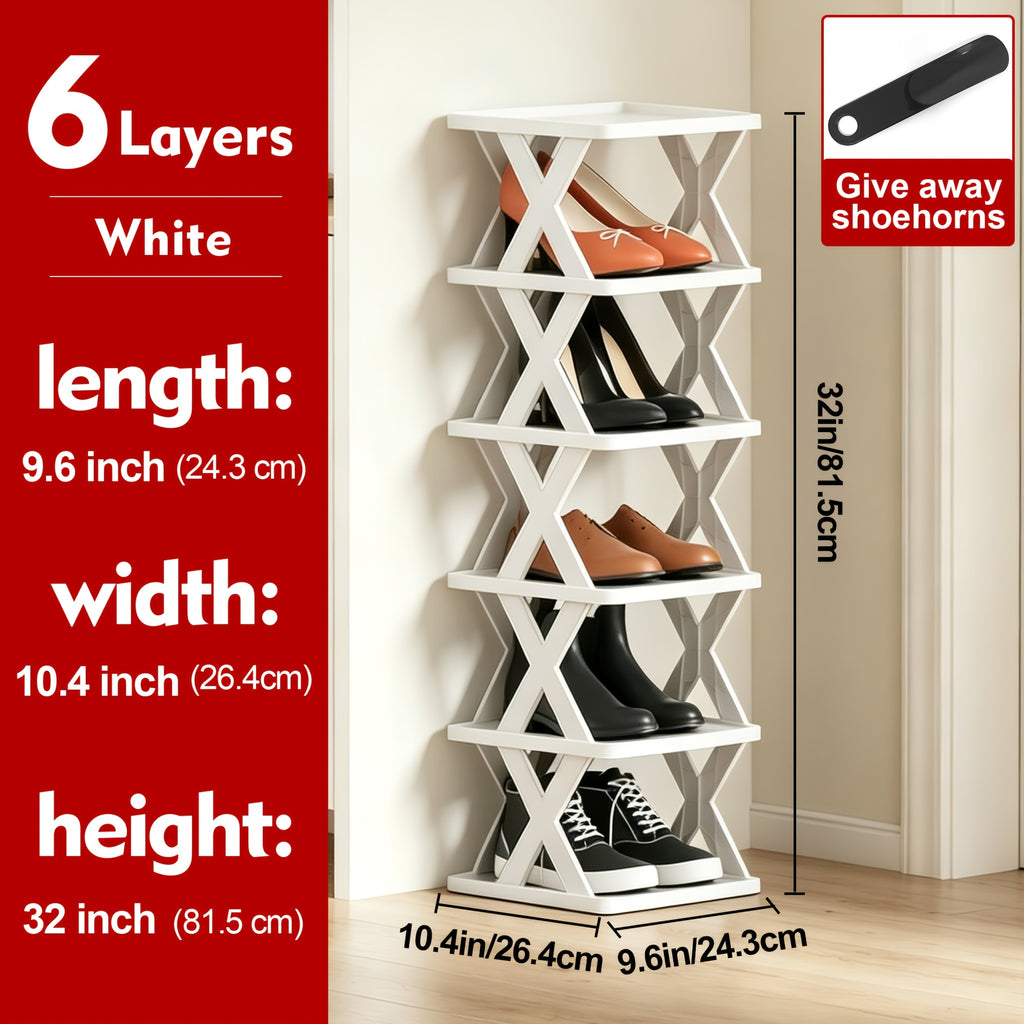 Stackable Shoe Rack Organizer 6 or 9 Tier – Plastic Vertical Shoe Shelf for Entryway, Hallway, Bedroom & Closet, Holds 6–9 Pairs, Easy Assembly, Black or White